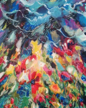 "Rain is Coming" an original 24x18" colourful abstract painting