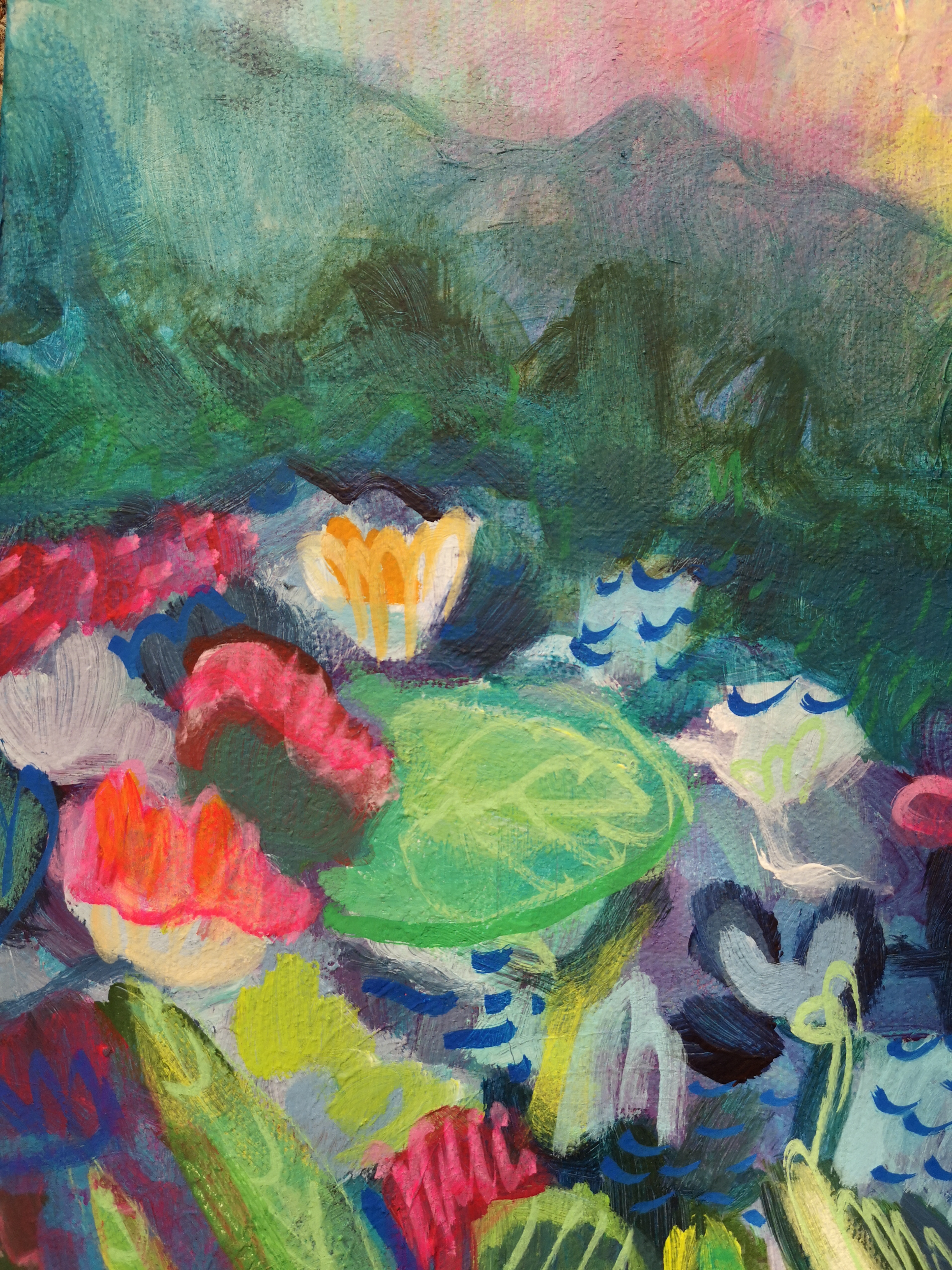 "Lotus flower" an original 30 x 30 cm colourful abstract painting - Image 2