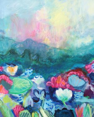 "Lotus flower" an original 30 x 30 cm colourful abstract painting