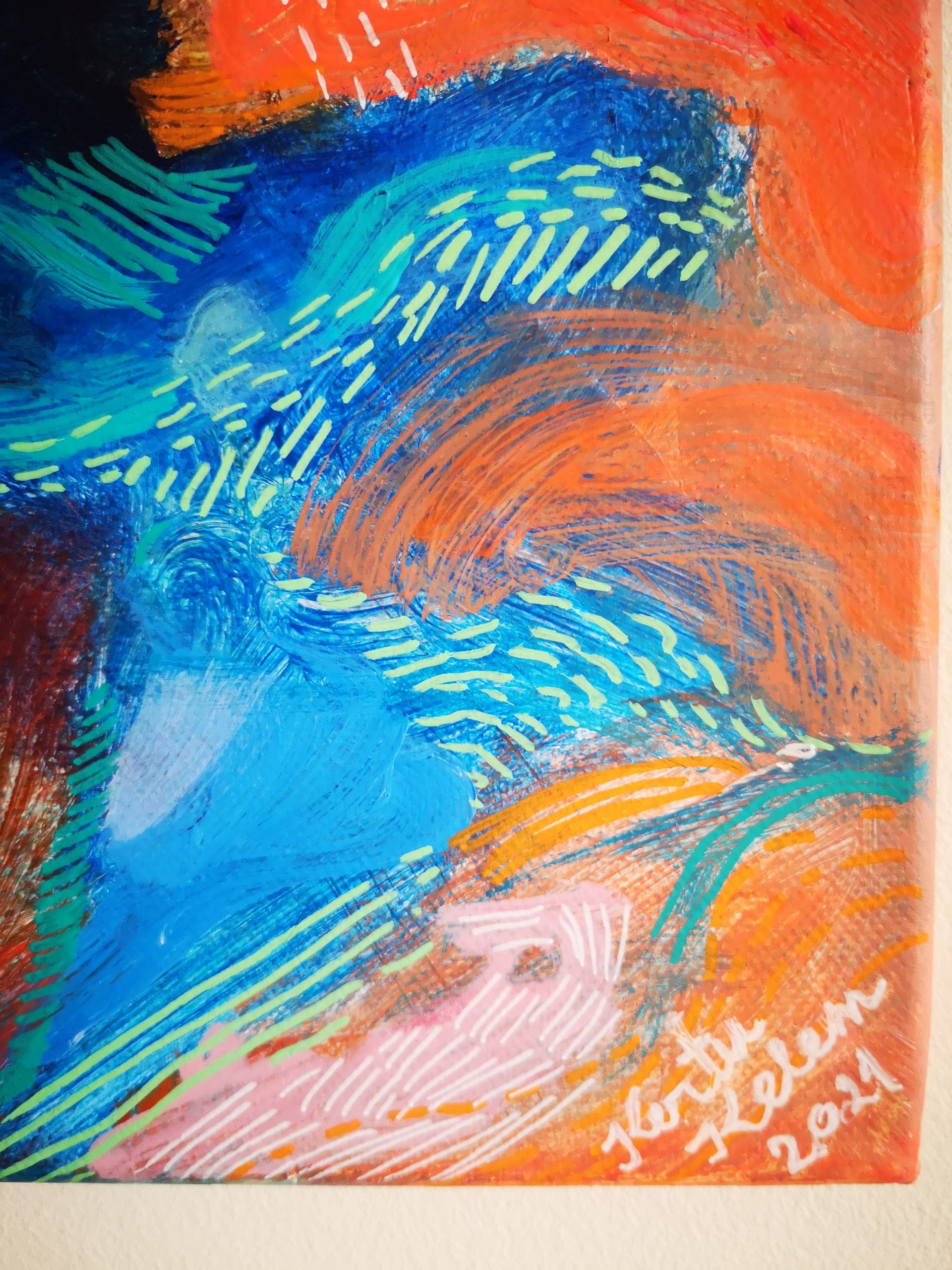”Flow” an Original 50x70cm Colourful Abstract Painting - Image 5